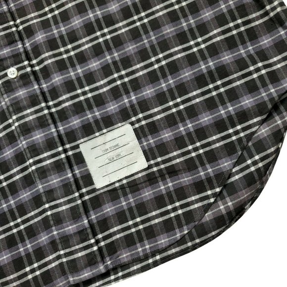 Thom Browne (4/L) Plaid L/S Button up Shirt - Purple/Grey USA Essential - Picture 3 of 6